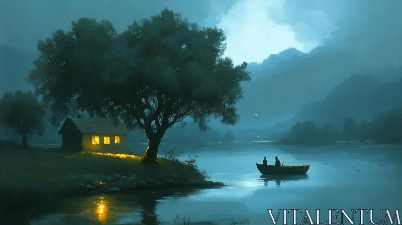 AI ART Serene Lakeside Night Scene