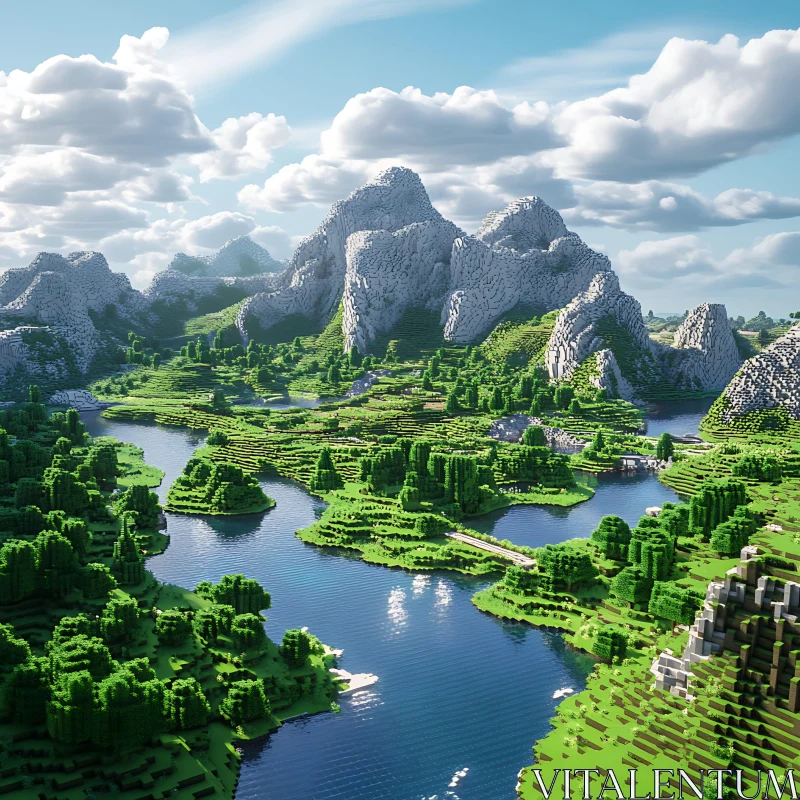 Pixelated Nature Scene with Mountains and Lakes Pixelated Nature Scene with Mountains and Lakes
