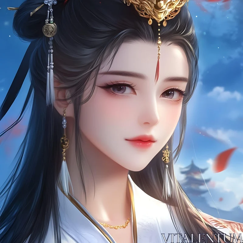 Graceful Anime Woman in Ornate Traditional Dress AI Image