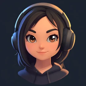 Cartoon Portrait of a Girl with Headphones
