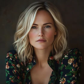 Serene Blonde Woman in Floral Dress