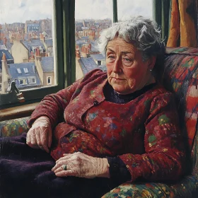 Contemplative Elderly Lady in a Vintage Chair