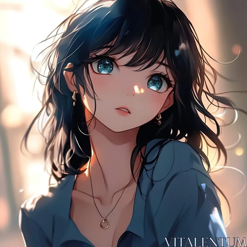 Mesmerizing Blue-Eyed Anime Girl Portrait Mesmerizing Blue-Eyed Anime Girl Portrait