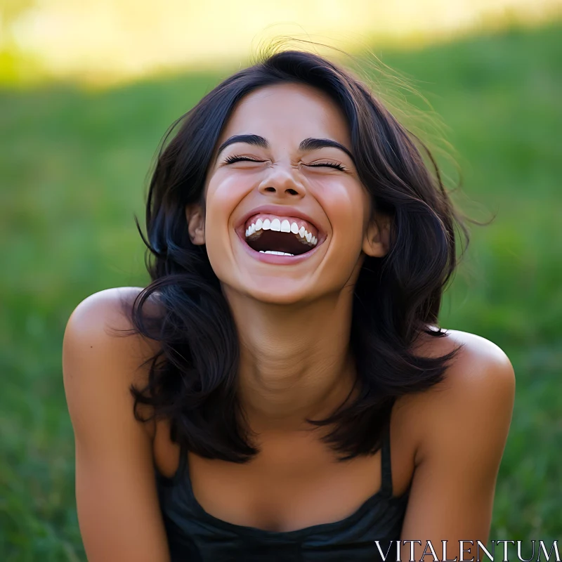 Joyful Woman Laughing in Green Background