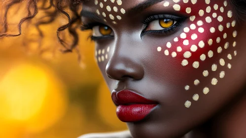 Artistic Close-Up of Woman with Bold Makeup and Face Paint