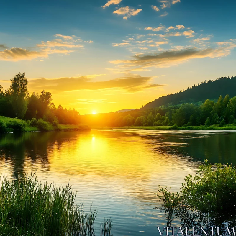 Golden Hour Lake Reflection AI Image