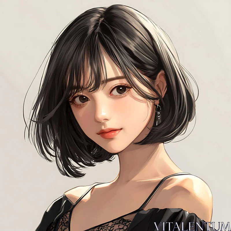 Delicate Anime Girl with Short Black Hair Delicate Anime Girl with Short Black Hair