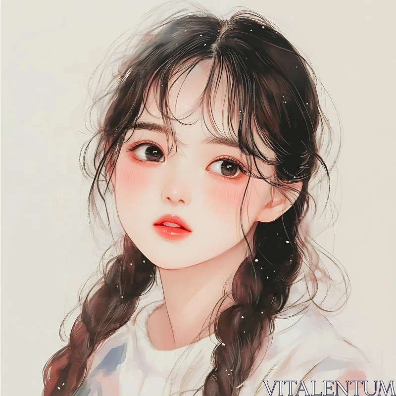 Anime Illustration of a Girl with Braids AI Image
