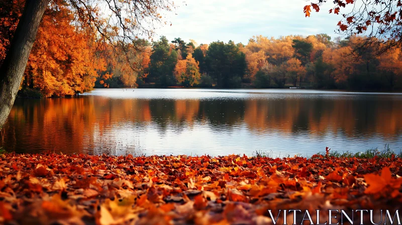 Picturesque Autumn Lake with Colorful Trees AI Image