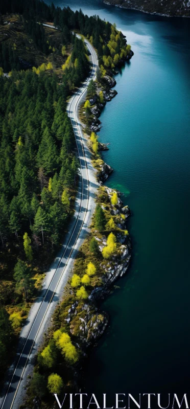 Peaceful Road by Serene Turquoise Lake AI Image