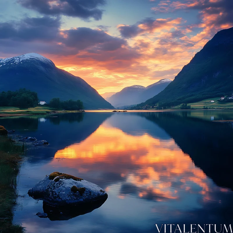 Sunset Reflections on a Mountain Lake AI Image