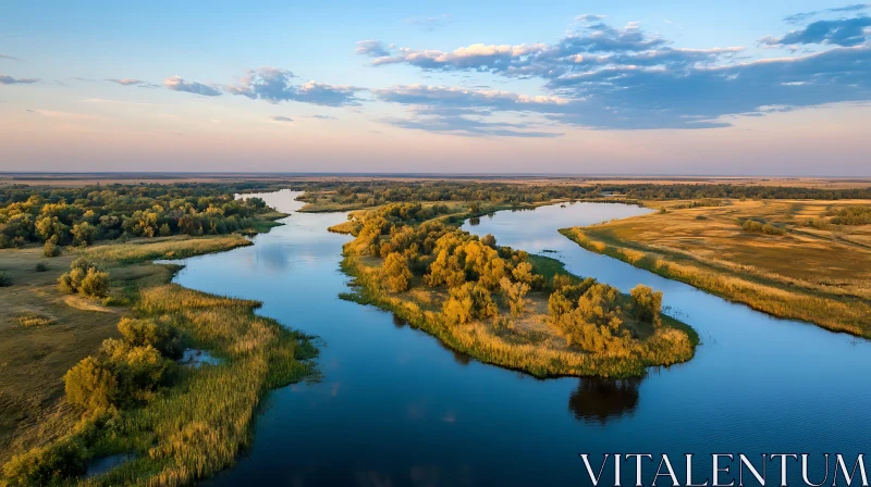 AI ART Tranquil River Landscape during Sunset