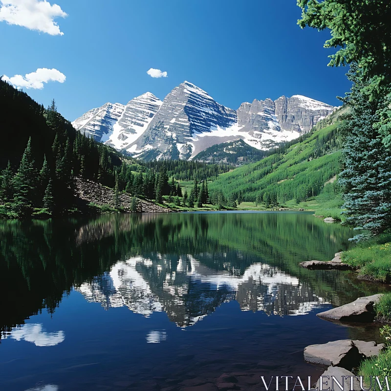 Majestic Mountain Reflection in Clear Lake AI Image