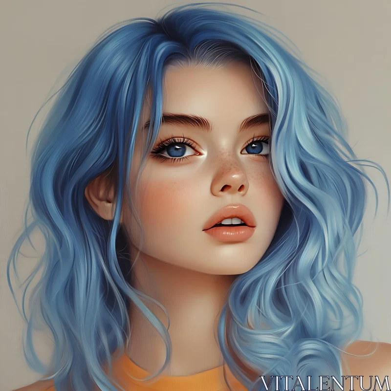 Blue-Haired Beauty: A Captivating Portrait AI Image