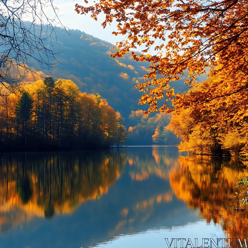 Autumn Landscape: Serenity by the Lake AI Image