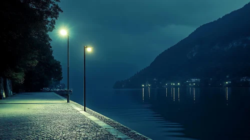 Mysterious Nighttime Lake Scene