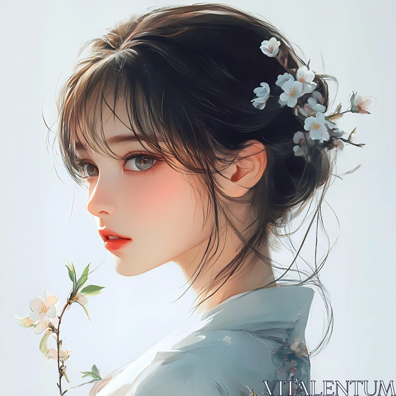 Delicate Portrait of a Woman with Flowers AI Image