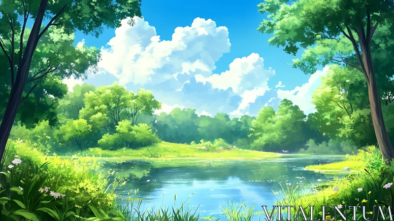 Peaceful Lake and Forest Landscape AI Image