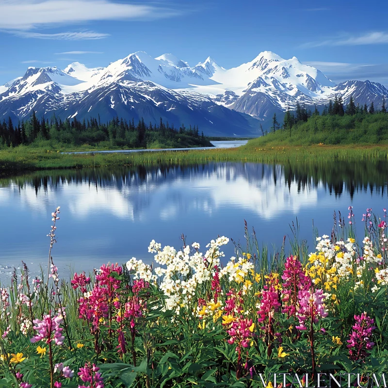 AI ART Scenic Beauty of Snow-Capped Mountains Reflecting in a Lake