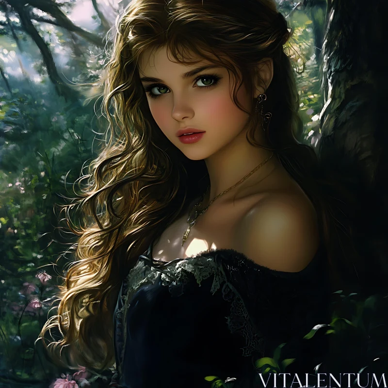 Mystical Woman in Enchanted Forest AI Image