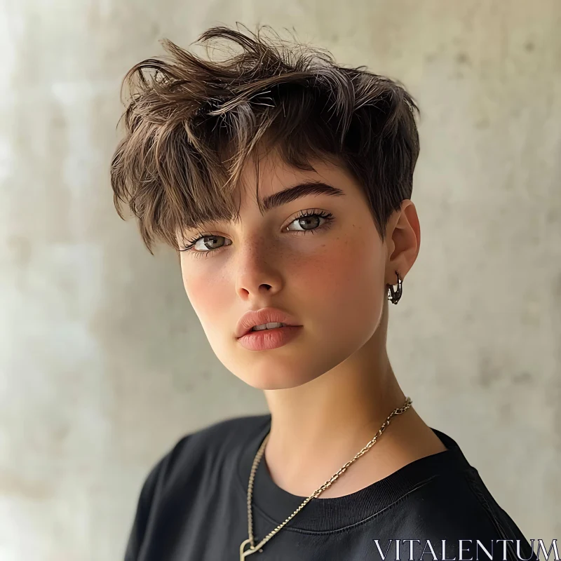 Youthful Portrait with Short Tousled Hair AI Image