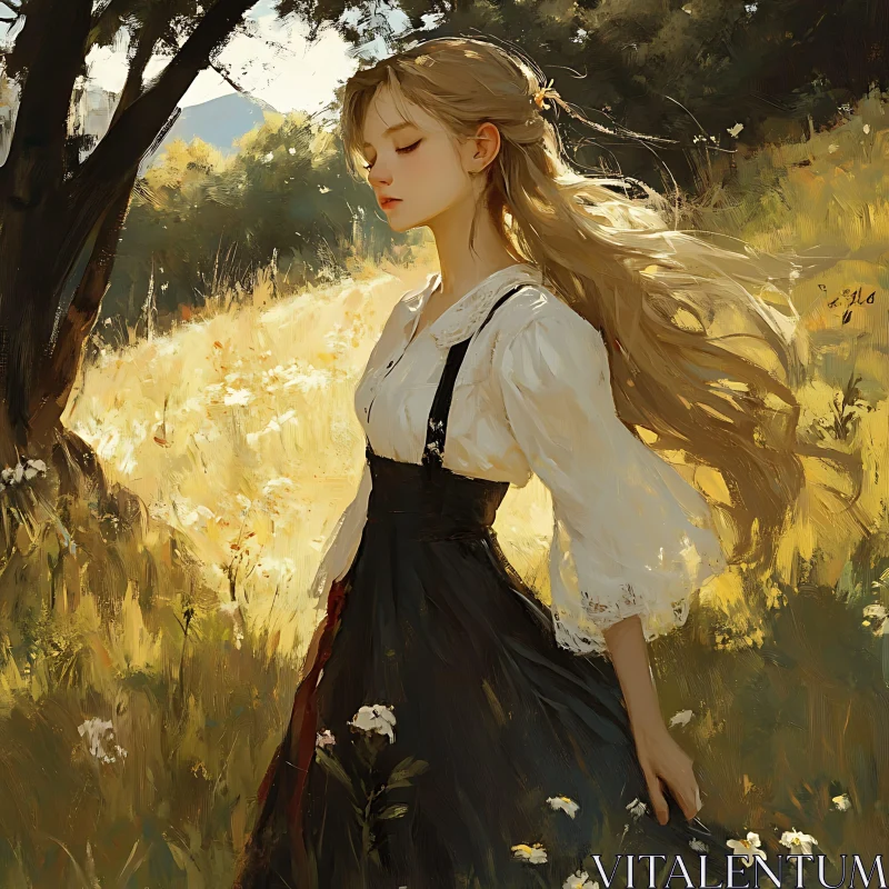 Tranquil Woman Amidst Nature’s Beauty AI Image