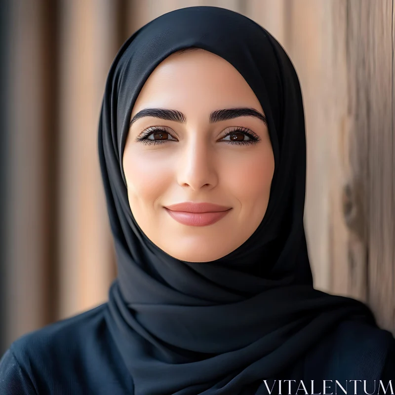 Smiling Woman in Black Hijab Portrait AI Image