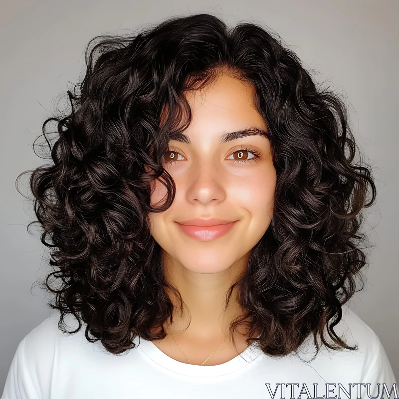 Curly-Haired Woman with Bright Smile AI Image