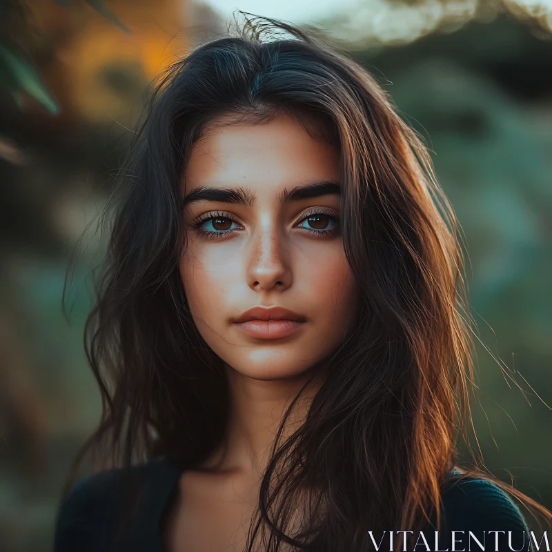 AI ART Serene Brunette Woman in Natural Light