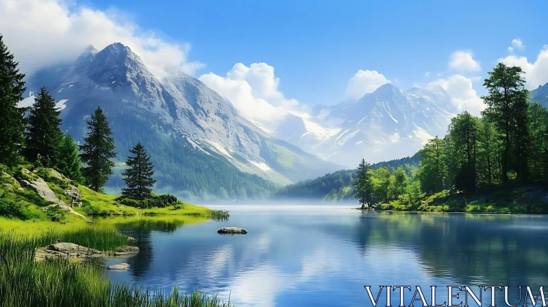 Serene Lake with Majestic Mountain Views AI Image