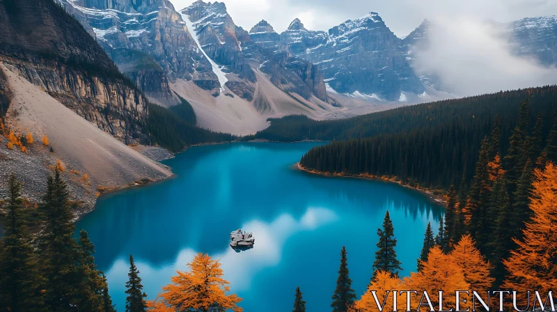 Tranquil Alpine Lake Landscape AI Image