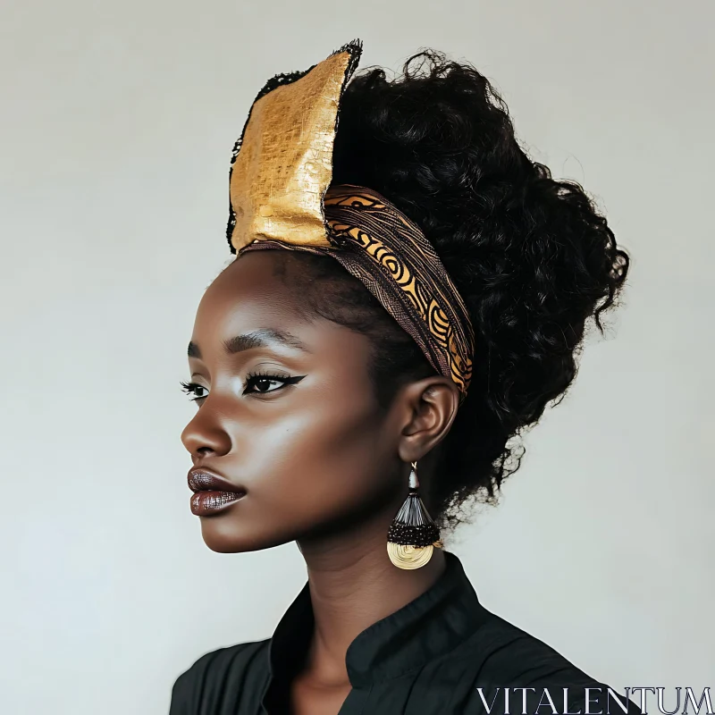 Ornate Headwrap and Earrings in Female Portrait AI Image