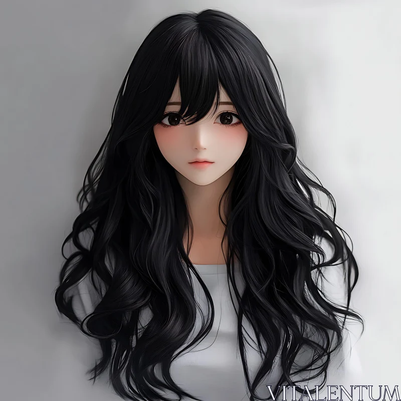 Anime Girl with Black Hair AI Image