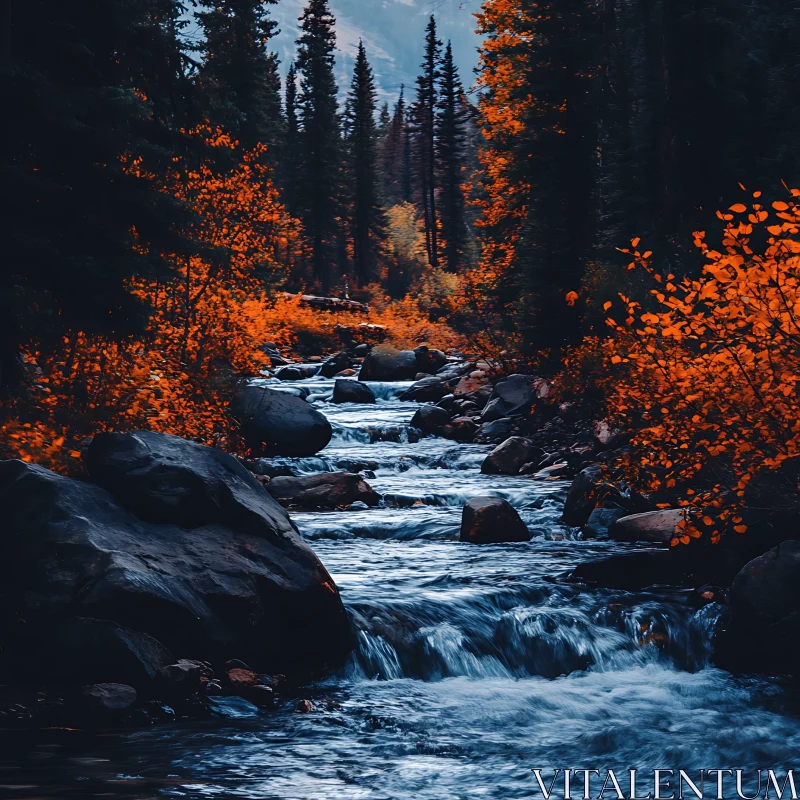 Autumn Stream in Forest AI Image