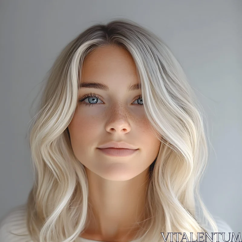 AI ART Serene Blonde Woman with Freckles