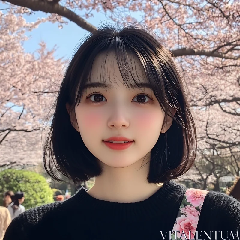 Portrait with Cherry Blossoms AI Image