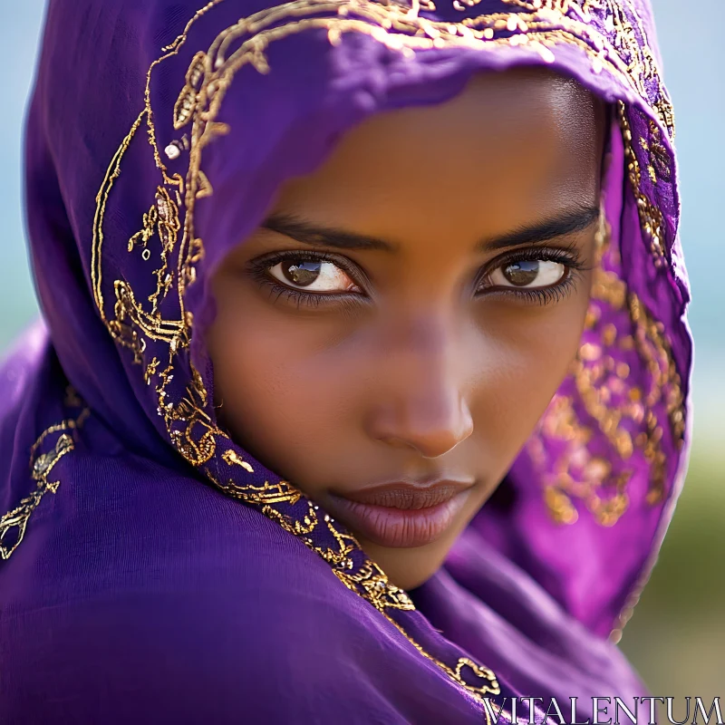 AI ART Intricate Golden Embroidery on Purple Veil