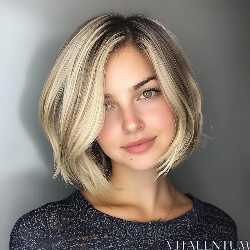 Blonde Woman with Short Hair Portrait AI Image