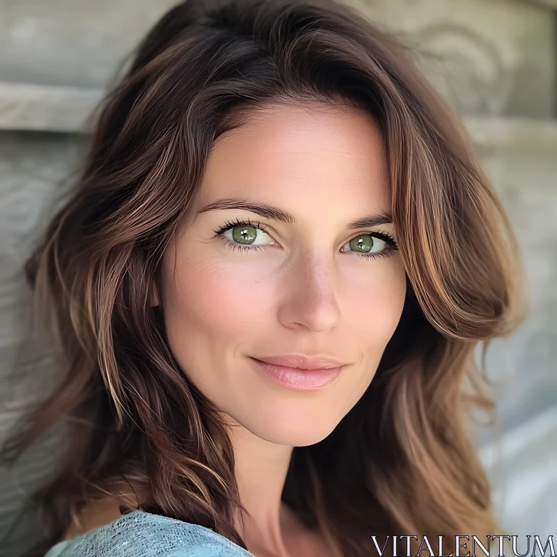 Woman Portrait with Green Eyes and Brown Hair AI Image