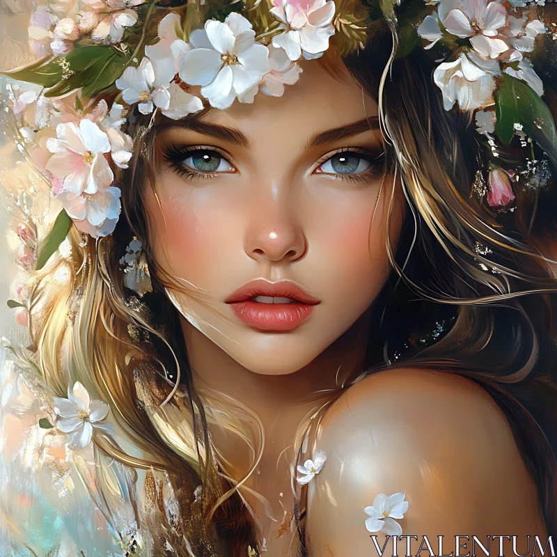 Ethereal Beauty: Woman with Floral Adornments AI Image