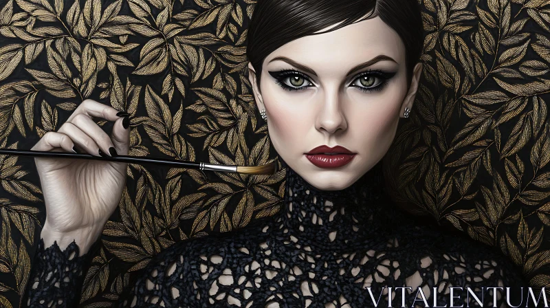 Intricate Woman Portrait with Artistic Backdrop AI Image