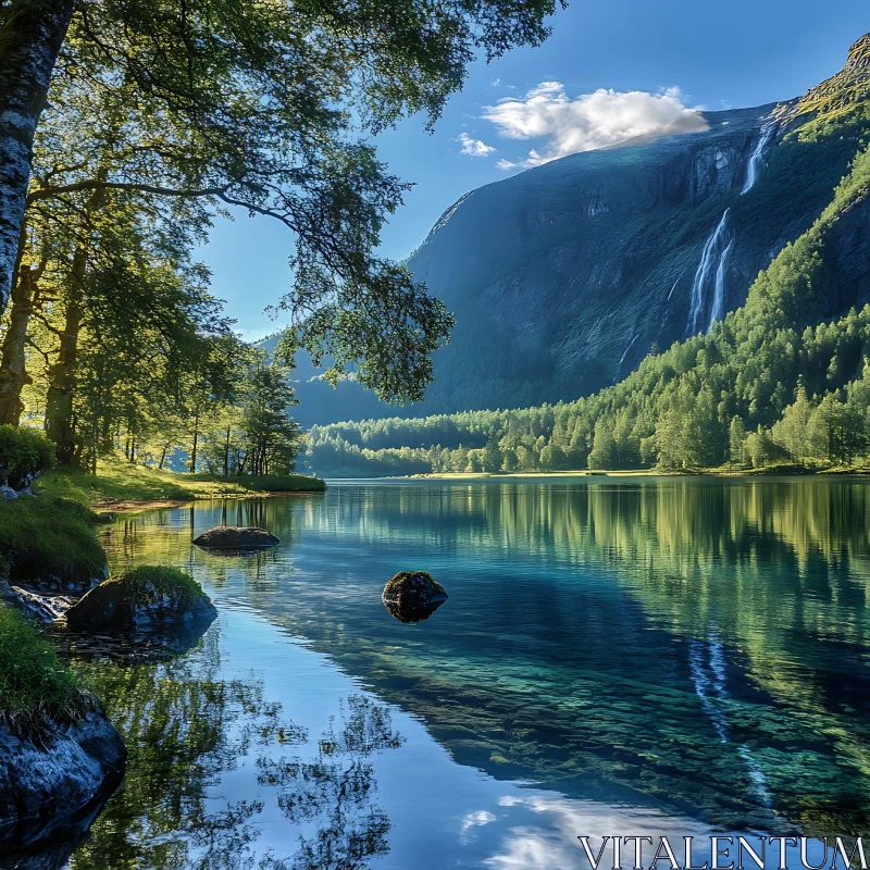 Peaceful Lake and Enchanting Nature Scene AI Image