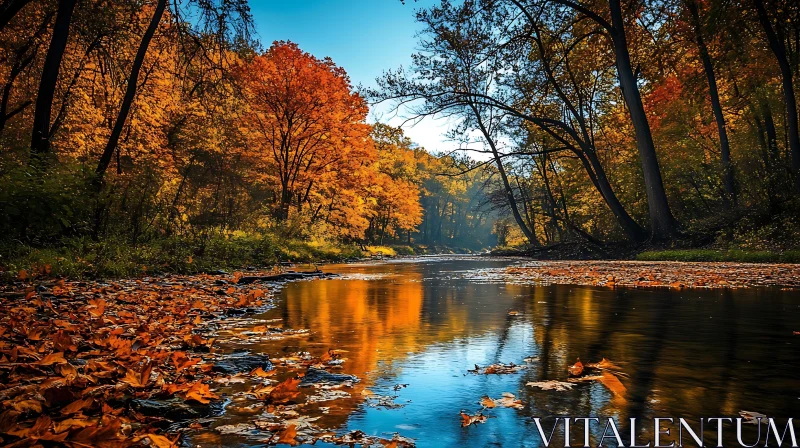 Autumn River Scene with Colorful Trees AI Image