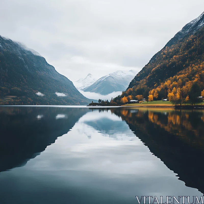 AI ART Tranquil Lake Amidst Snowy Mountains