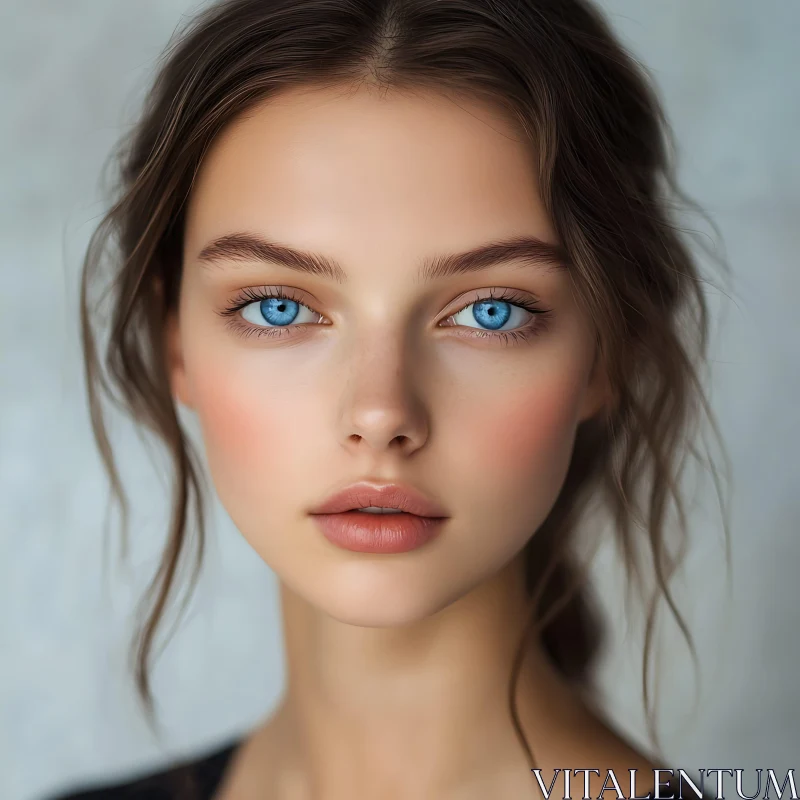 AI ART Serene Woman with Striking Blue Eyes