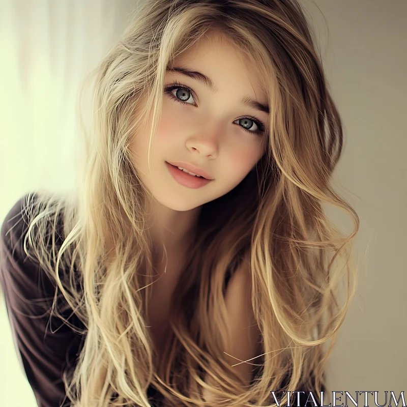 Serene Blonde Woman Portrait AI Image