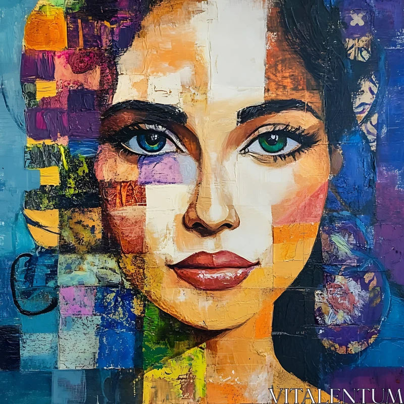 AI ART Colorful Abstract Woman Portrait with Green Eyes