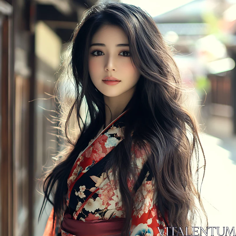 Graceful Woman in Japanese Kimono AI Image