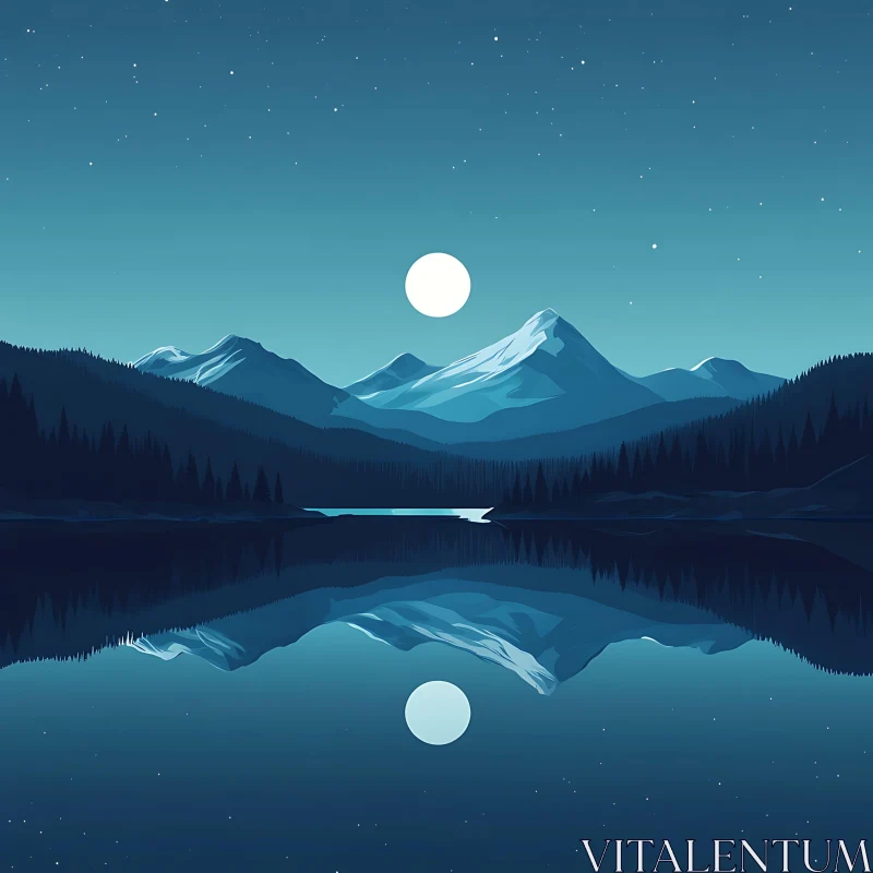 Nighttime Mountain Reflections in Tranquil Lake AI Image