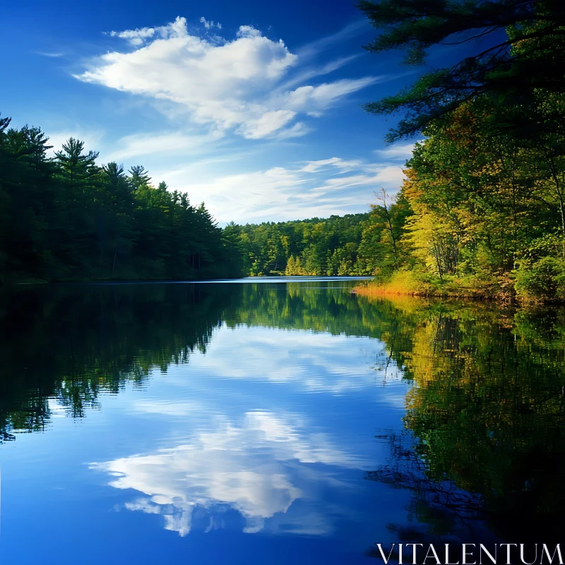 Tranquil Lake Reflecting Sky and Forest AI Image